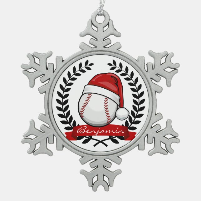 Baseball mit einer schneeflocken Zinn-Ornament (Vorderseite)