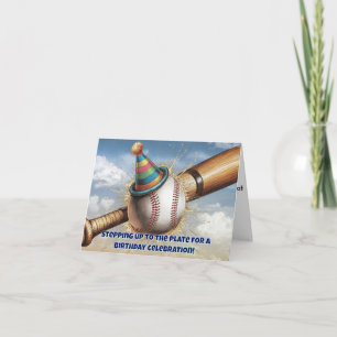 Baseball mit Geburtstagshut vor Fledermaus Karte
