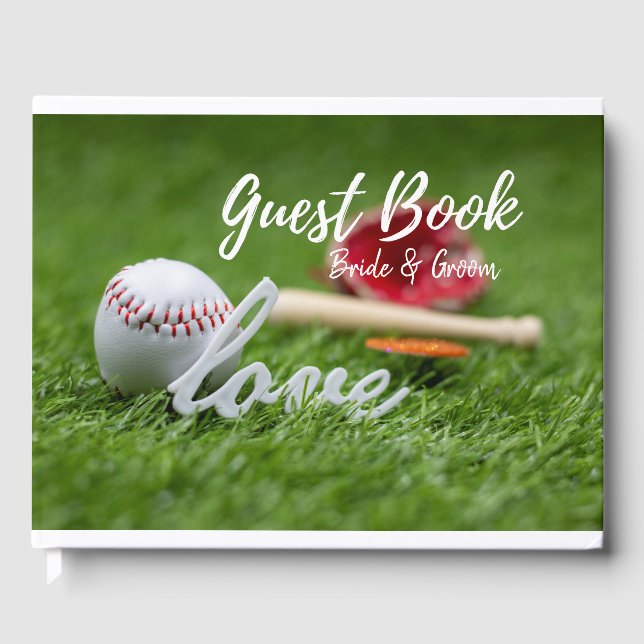 Baseball mit LIEBE mit Handschuh und Fledermausehe Gästebuch (Vorderseite)