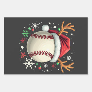 Baseball mit Rentierhörnern und Weihnachten  Geschenkpapier Set