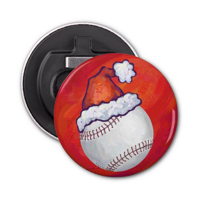 Baseball mit Weihnachtsmannmütze auf Rot Flaschenöffner (Vorderseite)