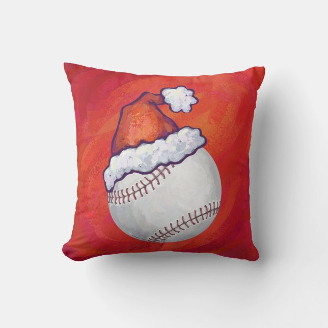 Baseball mit Weihnachtsmannmütze auf Rot Kissen (Vorderseite)