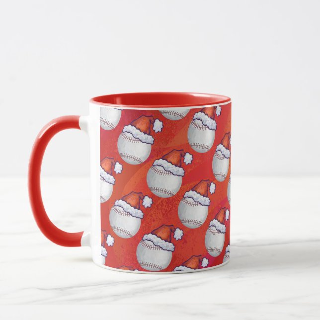 Baseball mit Weihnachtsmannmütze auf Rot Tasse (Links)