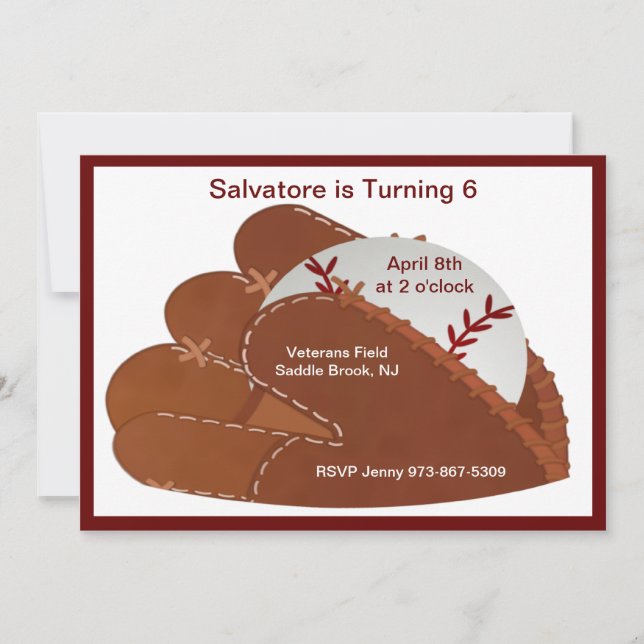 Baseball Mitt & Ball Kindergeburtstag Einladung (Vorderseite)