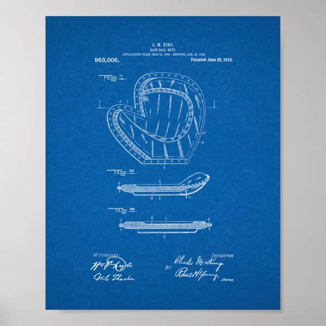 Baseball-Mitt-Patent - Blueprint Poster (Vorne)
