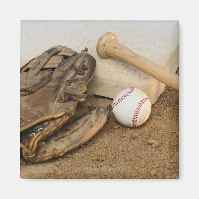 Baseball, Mitt und Bat auf Basis Magnet (Vorne)
