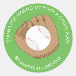 Baseball Mitten und Ball Geburtstag Runder Aufkleber