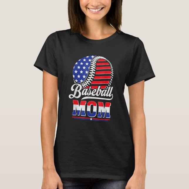 Baseball Mom American Flag  For Mother Mom Mommy T-Shirt (Vorderseite)