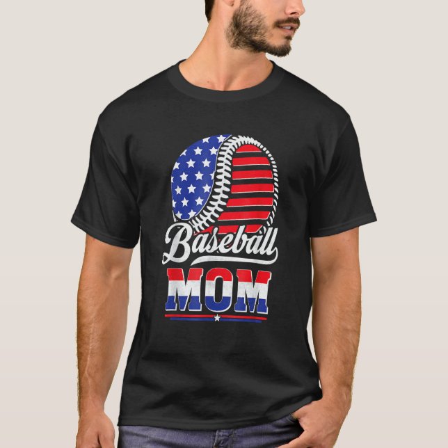 Baseball Mom American Flag  For Mother Mom Mommy T-Shirt (Vorderseite)