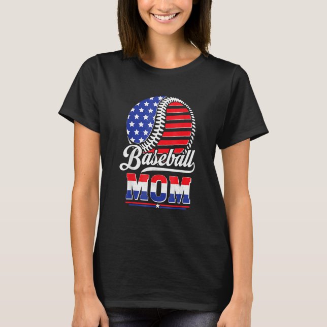 Baseball Mom American Flag  For Mother Mom Mommy T-Shirt (Vorderseite)