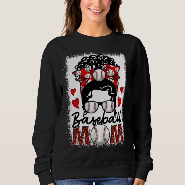 Baseball Mom Leopard Messy Bun Game Day Mother s D Sweatshirt (Vorderseite)