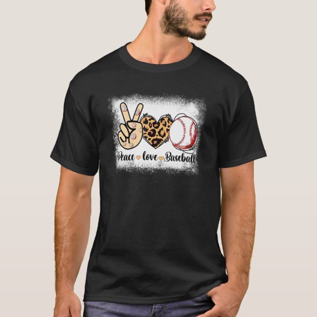 Baseball Mom Leopard Print Peace Love Baseball Mot T-Shirt (Vorderseite)