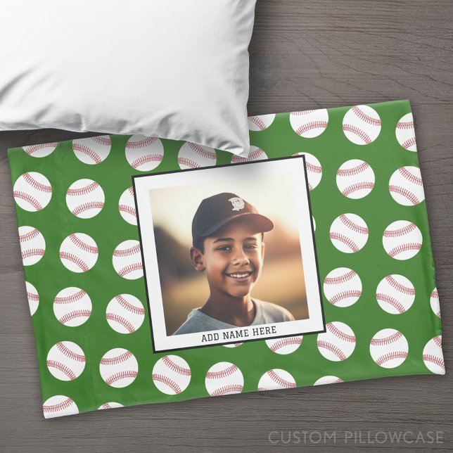 Baseball-Muster mit Foto - Teamsport-Grün Kissenbezug (Custom Pillowcase)