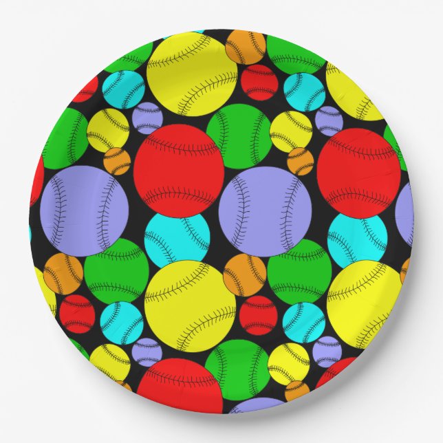 Baseball-Muster Pappteller (Vorderseite)