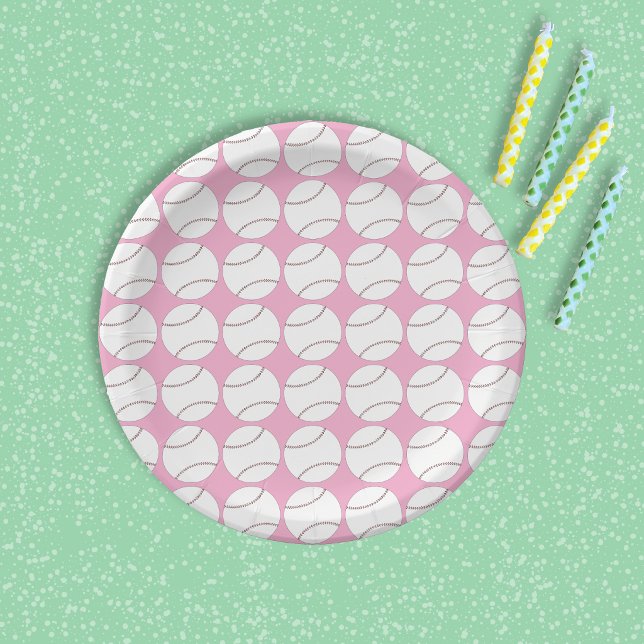 Baseball-Muster Rosa Papierplatte Pappteller (Pink paper plate with a simple baseball pattern . )