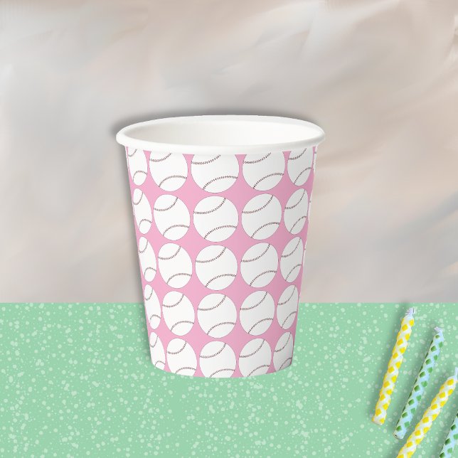Baseball-Muster Rosa Papiertasse Pappbecher (Fun pink paper cup with a simple baseball pattern )