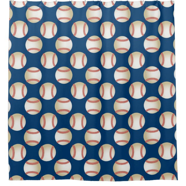 Baseball-Muster-Sport-Thema-Marine-Blau Duschvorhang (Vorderseite)