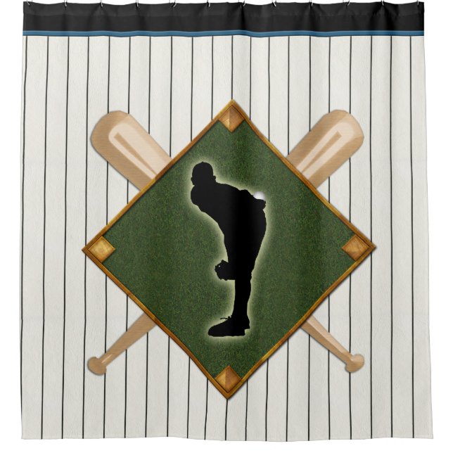 Baseball-Nadelstreifen-Logo mit Werfer Duschvorhang (Vorderseite)