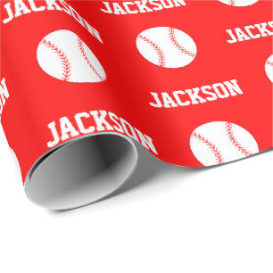 Baseball Name Muster Red Geschenkpapier