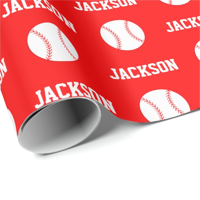 Baseball Name Muster Red Geschenkpapier (Rolleneckpunkt)
