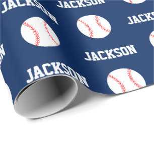 Baseball Name Pattern Navy Blue Geschenkpapier