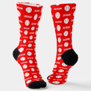 Baseball Name Red Pattern Socken