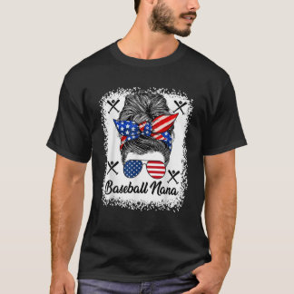 Baseball Nana Messy Bun USA Flag Brille 4. Ju T-Shirt