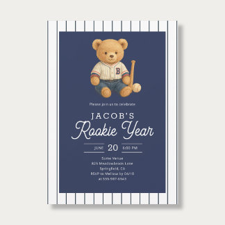 Baseball-Neuling Teddybär 1. Geburtstag Einladung