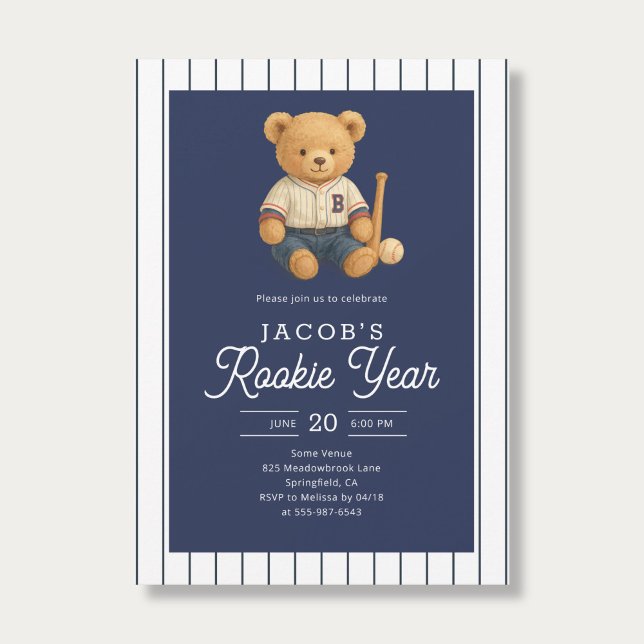 Baseball-Neuling Teddybär 1. Geburtstag Einladung (Von Creator hochgeladen)