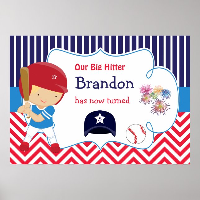 Baseball Niedlich Blonde Hair Boy Birthday Poster (Vorne)