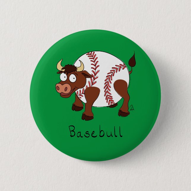 Baseball Niedlich Kids Cartoon Bull Button (Vorderseite)