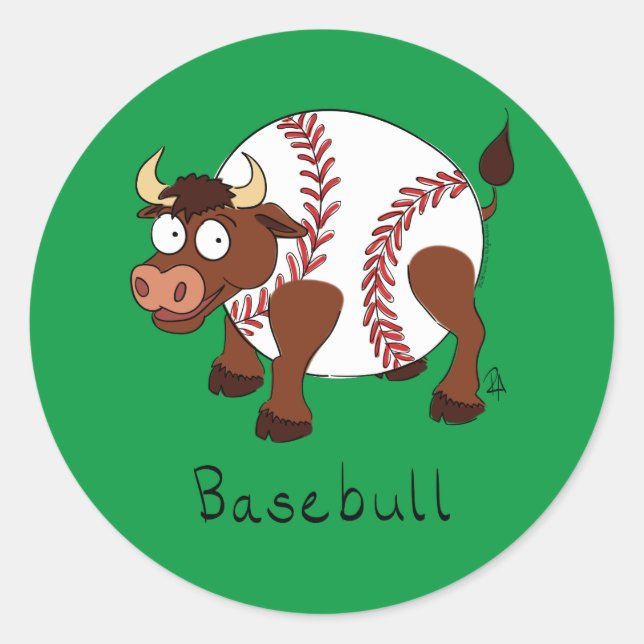 Baseball Niedlich Kids Cartoon Bull Runder Aufkleber (Vorderseite)
