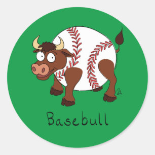 Baseball Niedlich Kids Cartoon Bull Runder Aufkleber