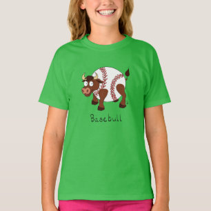 Baseball Niedlich Kids Cartoon Bull T-Shirt