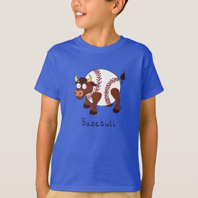 Baseball Niedlich Kids Cartoon Bull T-Shirt (Vorderseite)