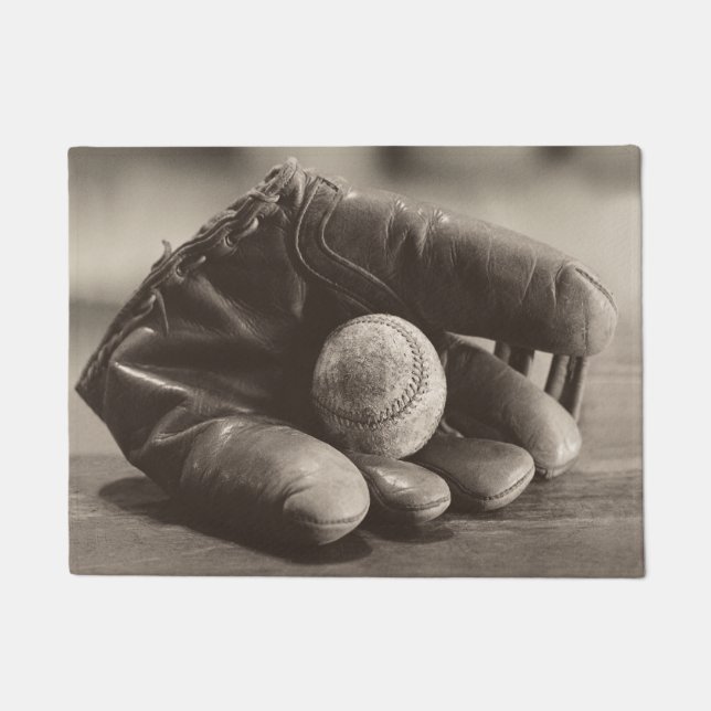 Baseball Nostalgie - Mitt und Baseball Fußmatte (Vorderseite)