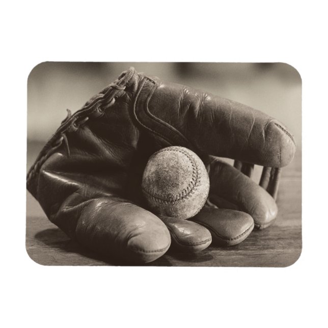 Baseball Nostalgie - Mitt und Baseball Magnet (Horizontal)