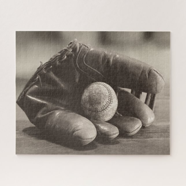 Baseball Nostalgie - Mitt und Baseball Puzzle (Horizontal)