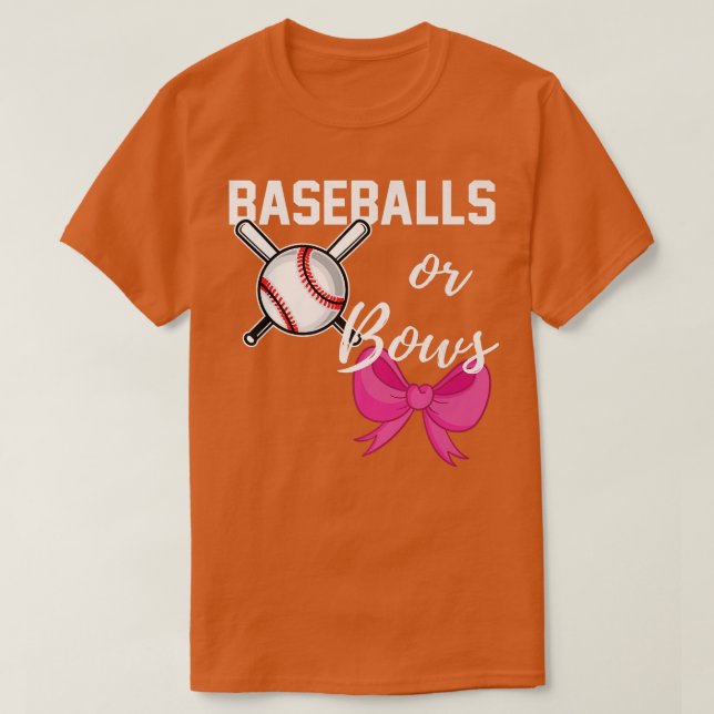 Baseball oder Bows Funny Gender Reveal Blue Pink M T-Shirt (Design vorne)