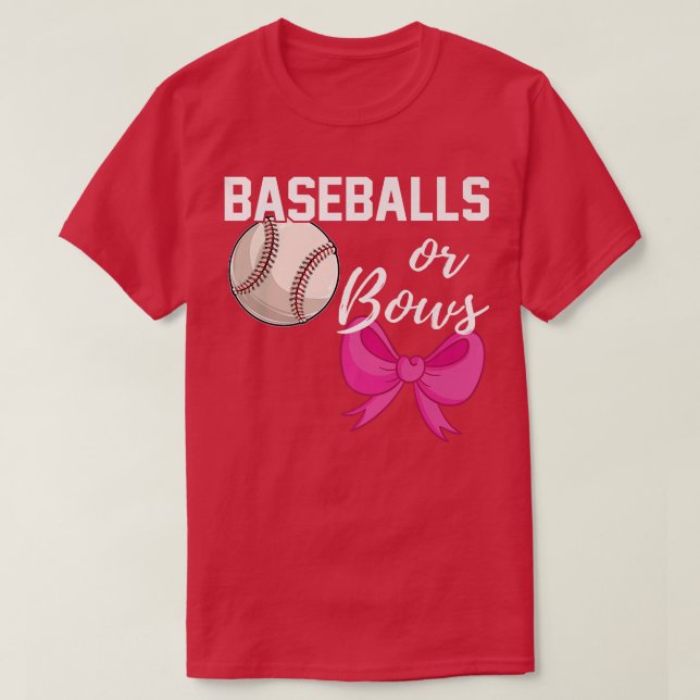 Baseball oder Bows Funny Gender Reveal Blue Pink M T-Shirt (Design vorne)