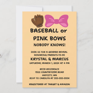 Baseball oder rosa Schleifen - Geschlechtsenthüllu Einladung