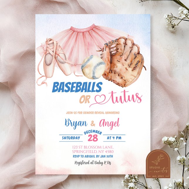 Baseball oder Tutus Gender Reveal Einladung (Von Creator hochgeladen)