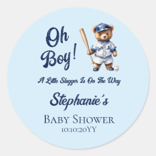 Baseball Oh Boy Babyparty Süßer Bär Runder Aufkleber