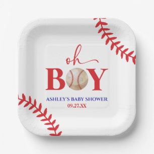 Baseball Oh Boy Brown White Baby Dusche Pappteller