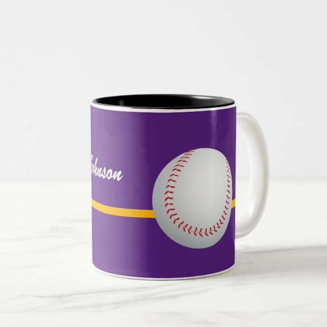 Baseball on colorful purple Background personalize Zweifarbige Tasse (VorderseiteRechts)