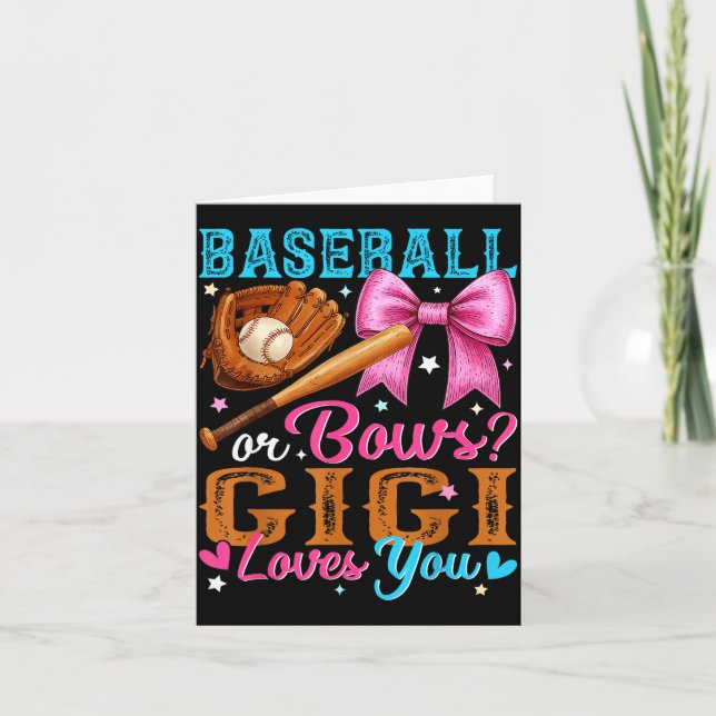 Baseball Or Bows Gigi Loves You Gender Reveal Baby Karte (Vorderseite)