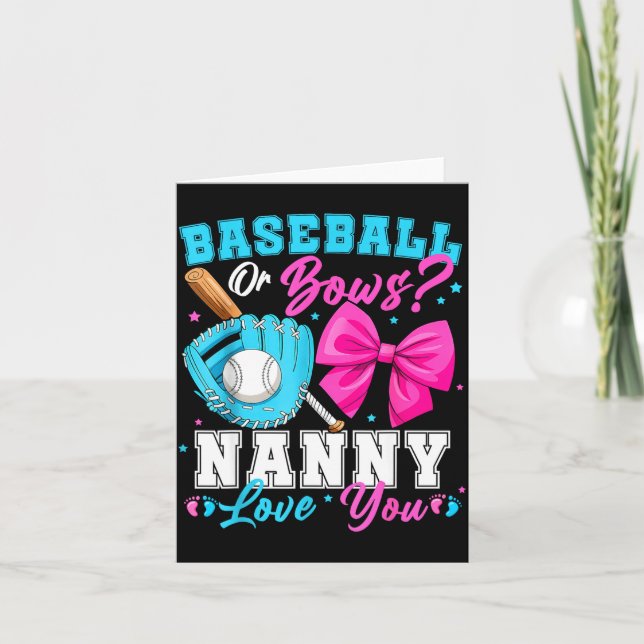 Baseball Or Bows Nanny Loves You Gender Reveal Fam Karte (Vorderseite)