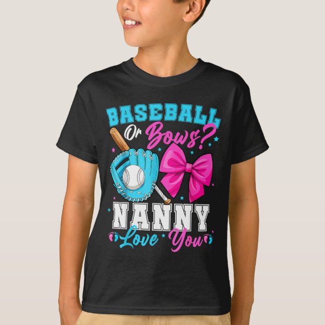 Baseball Or Bows Nanny Loves You Gender Reveal Fam T-Shirt (Vorderseite)