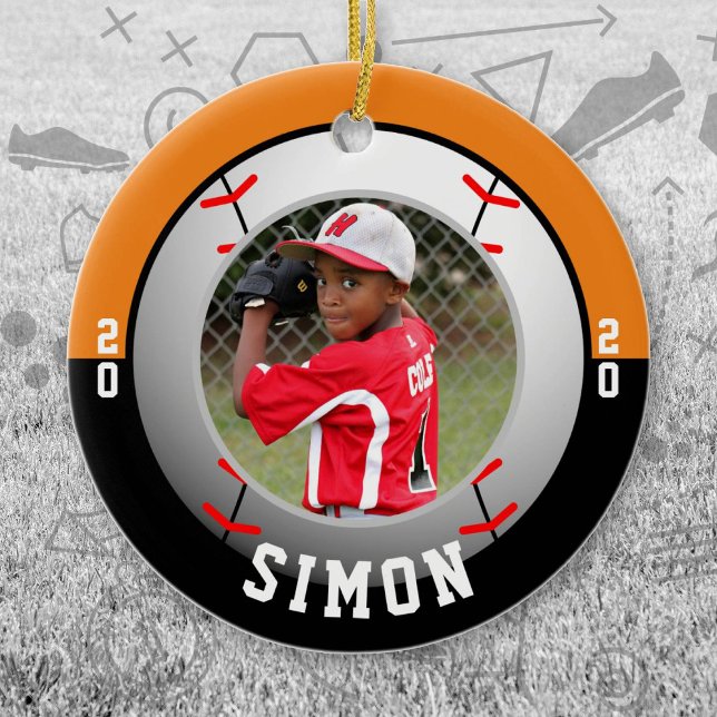 Baseball Orange Black Team Colors Keramik Ornament (Orange and Black Baseball Let's Go Team Ornament. Celebrate your high school or college athlete.)