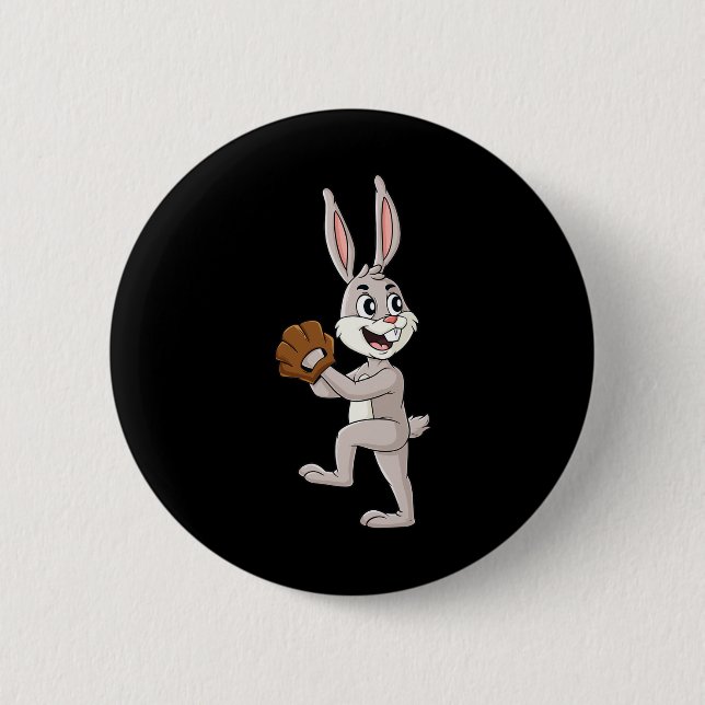 Baseball Ostertag Rabbit Pitcher Boys Girls Kinder Button (Vorderseite)